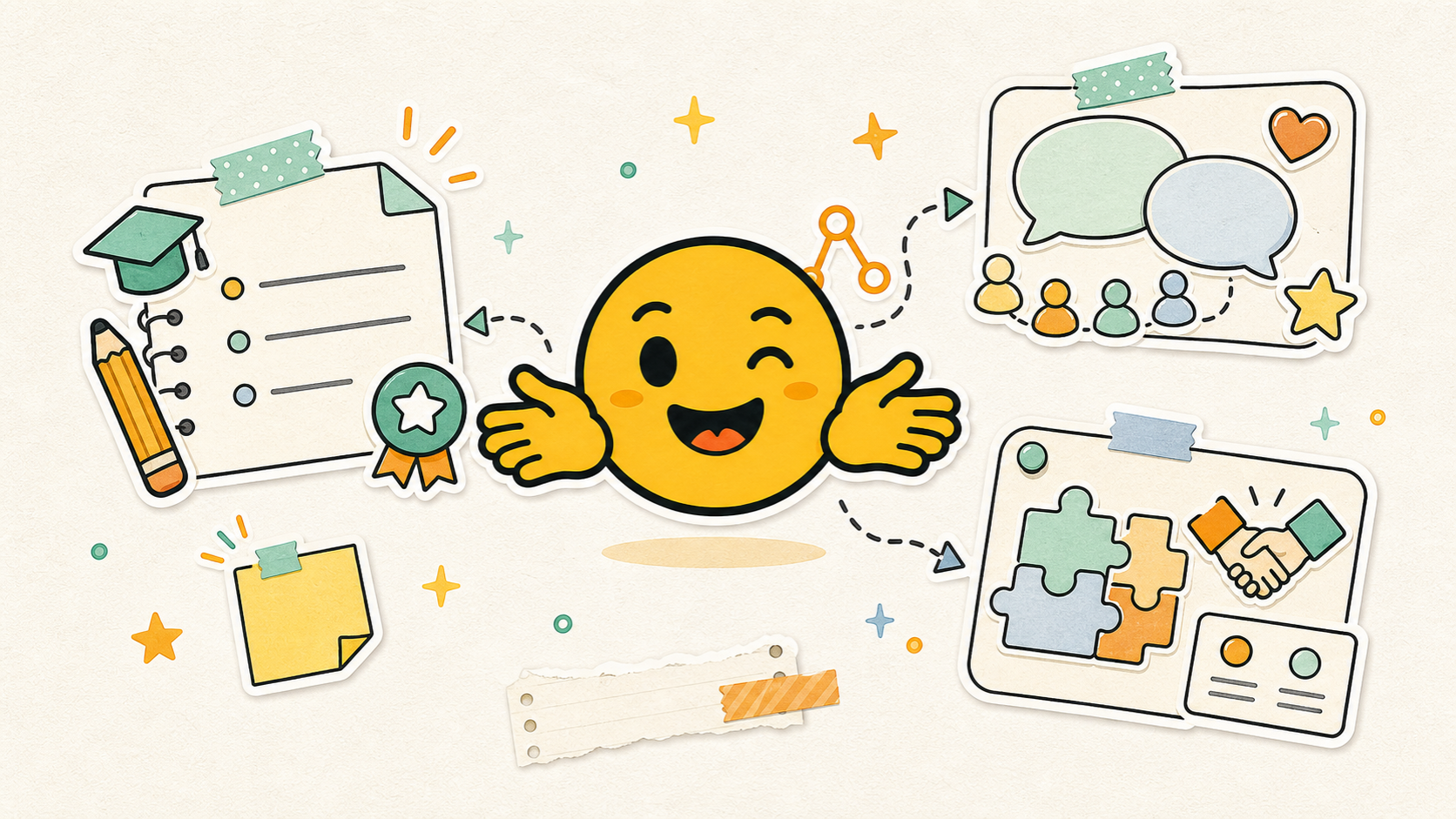 Mascot inviting students into bootcamp, community, and partner paths