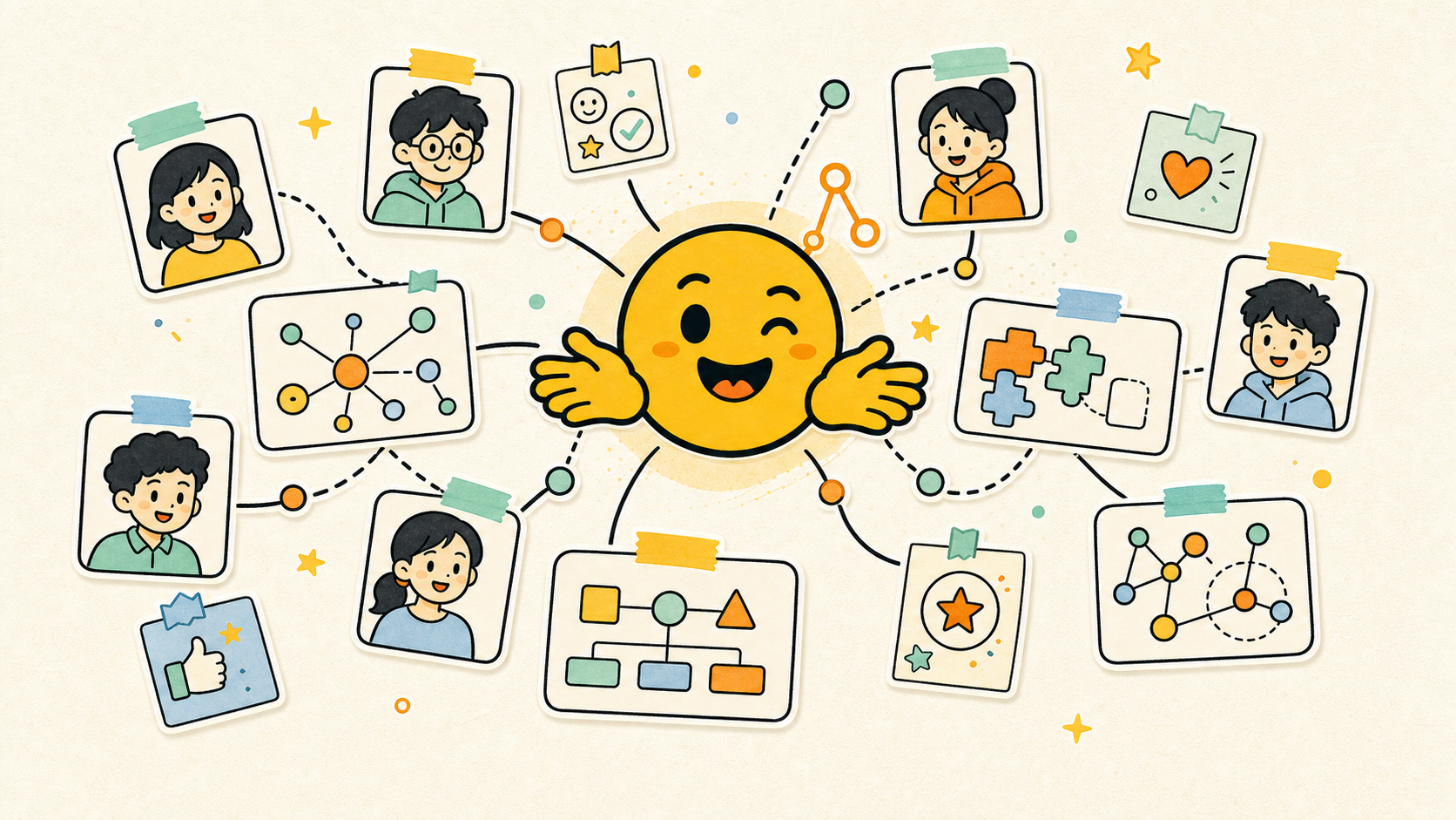 Mascot connecting student builders, mentors, and project cards